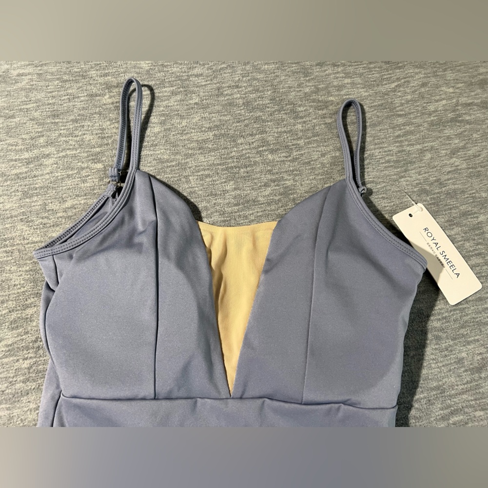 Royal Smeela 1 piece swimsuit swimwear women’s L colorblock deep v back blue new - Picture 6 of 10
